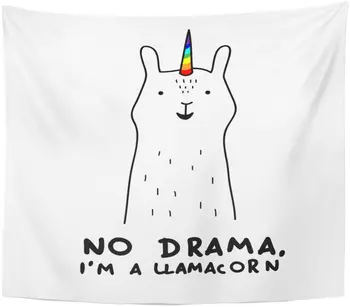 

Simple Cute Smiling White Llama and Unicorn Hybrid Drawing Tapestry Home Decor Wall Hanging for Living Room Bedroom Dorm 50x60