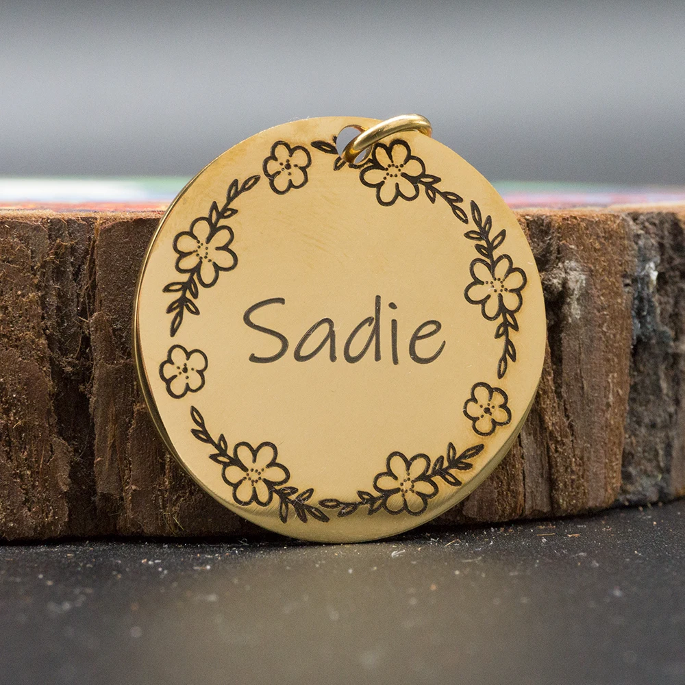 Round Personalized Dog Tag with Pattern Stainless Steel Custom ID Tag for Dogs Cats Puppies Engraved Dog Supplies Pet Products