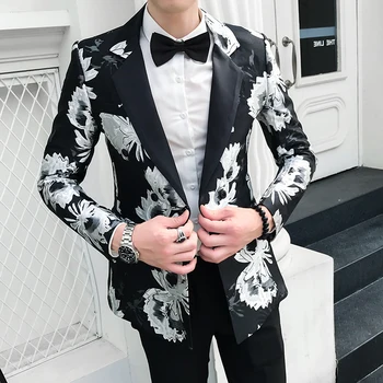 

Americana Prom For Men Stage Autumn Hombre Mens Flowers Blazers Club Slim Fit Floral Blazer Masculino