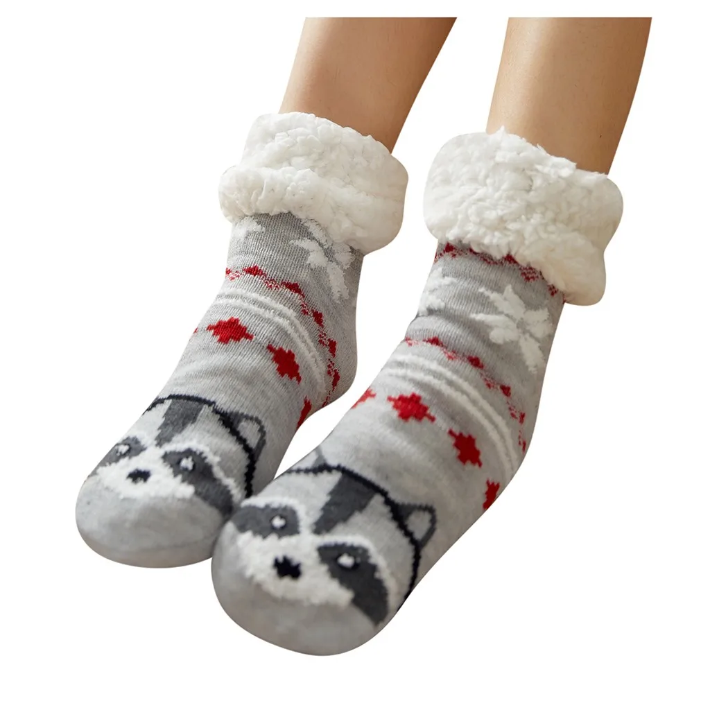 Рождественские женские хлопковые носки с принтом; толстые нескользящие носки-тапочки; носки для ковров; пушистые носки для девочек; бархатные теплые рождественские носки; Gif