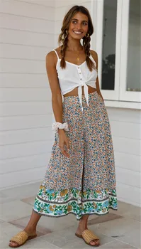 

Women High Waist Floral Print Loose Boho Pants Trousers 2020 New Beach Bohenmian Harem Wide Leg Long Pants Palazzo Trousers Yoga