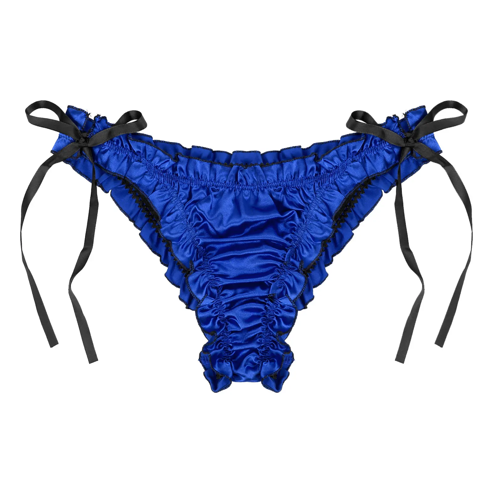 Men's Low Waist Panties Ruffles Satin Briefs Breathable Lace-up Pleated Trim Underpants Sissy Male Gay Underwear Sexy Shorts