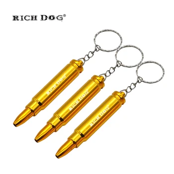 

RICH DOG Gold Bullet Shape Smoking Pipe With Key Chain Metal Herb Tobacco Pipe Sniffer Dispenser Snorter Snuff