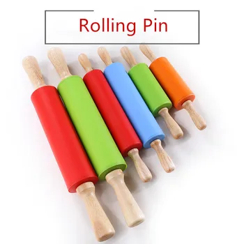 

1PC Non-Stick Wooden Handle Silicone Rolling Pin Pastry Dough Flour Roller Kitchen Baking Cooking Tools Pizza Pasta Roller