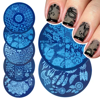 

Small Round Nail Art Stamping Plates Summer Flowers Lace Dreamcatcher Image Stencils DIY Stamp Plate Stamper Tools LYSTZ101-130