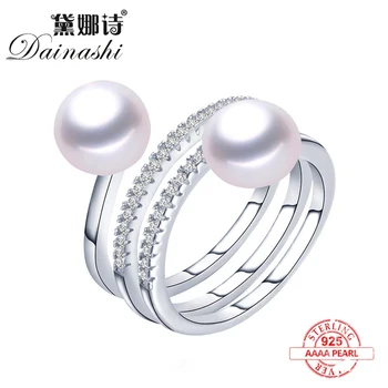 

Wholesale Price New Fashion Natural Freshwater Pearl Ring Adjustable 925 Sterling Silver Personality Zircon Ring Fine Jewelry