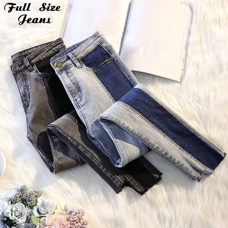 Summer Plus Size Ripped Skinny Mid Waist Black Contrast Color Stretch Ankle Length Mom Jeans 3XL 4XL Women Capris Pencil Pants Summer Plus Size Ripped Skinny Mid Waist Black Contrast Color Stretch Ankle Length Mom Jeans 3XL 4XL Women Capris Pencil Pants