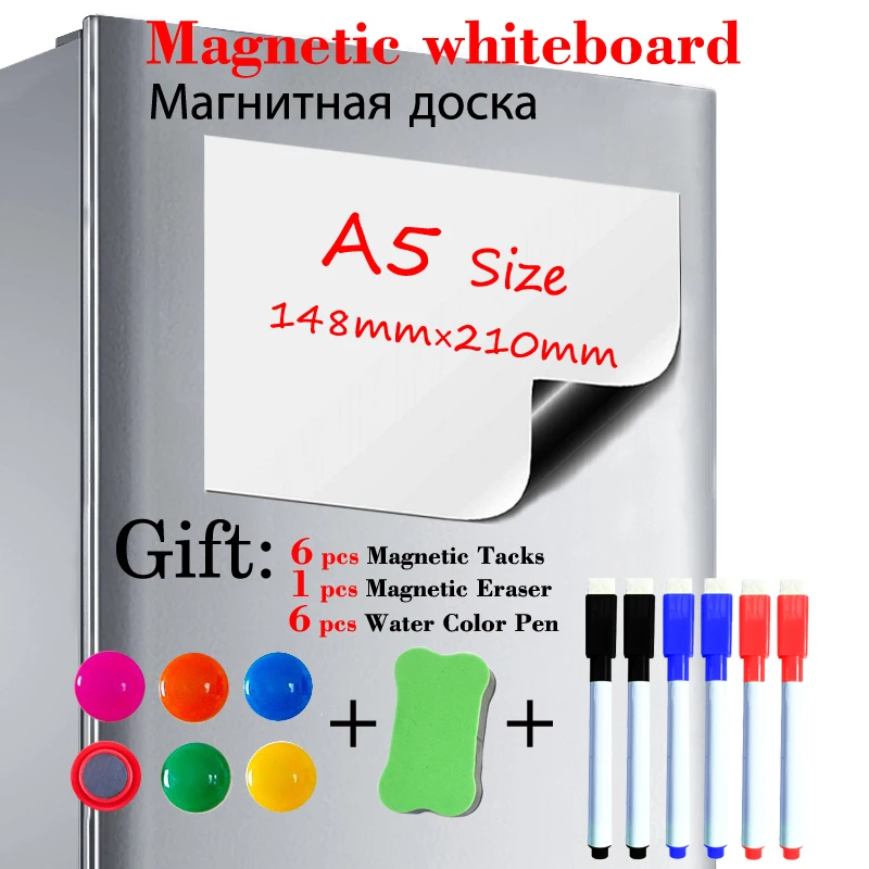 

A5 Size Fridge Sticker Magnetic Whiteboard Dry Erase Magnet White Board School Kitchen Message Board Gift 6 Pen 1 Eraser 6 Tacks