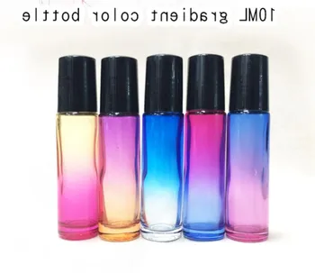 

50pcs/lot 10ml Gradient Color Essential Oil Perfume Bottle Roller Ball Thick Glass bottle Roll On Durable Cosmetic Container