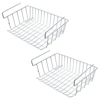 

Under Shelf Storage Basket, 2 Pcs Under Cabinet Storage Wire Basket Organizer Fit Dual Hooks for Kitchen Pantry Desk Bookshelf C
