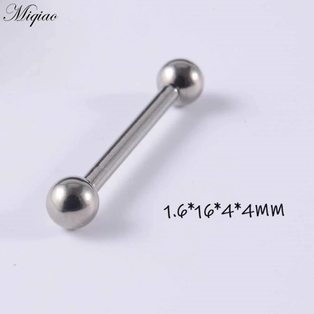Miqiao 4pcs Trendy Explosion Style Stainless Steel Inner Teeth Round Bead Straight Tongue Nail Body Exquisite Piercing Jewelry