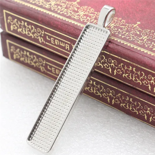 Bright Silver Fit 10x50 мм прямоугольные кабошоны кулон старинный поднос оправа для камей ободок настройки для DIY изготовления аксессуаров 6 шт. K06172 - Цвет: Bright Silver