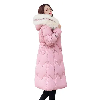

X-Long Hooded Fur Coat Bakery Winter Down Coat Women Oversize Jacket Cotton Padded Wadded Parkas Wind Breaker Sleeves