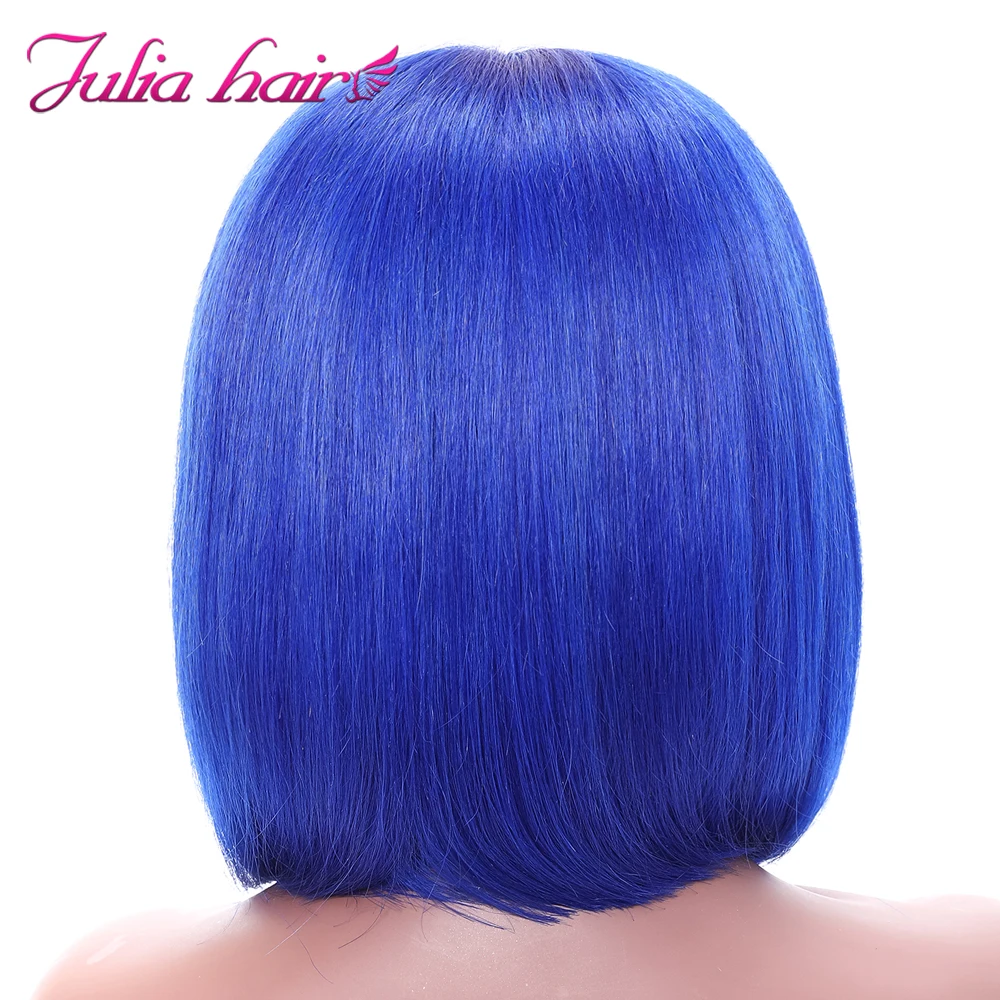 Malaysian Blue Straight Bob Lace Wig Hightlight 13×4 Glueless Lace Front Human Hair Wig Red Green Pink Yellow Short Bob Wigs (5)