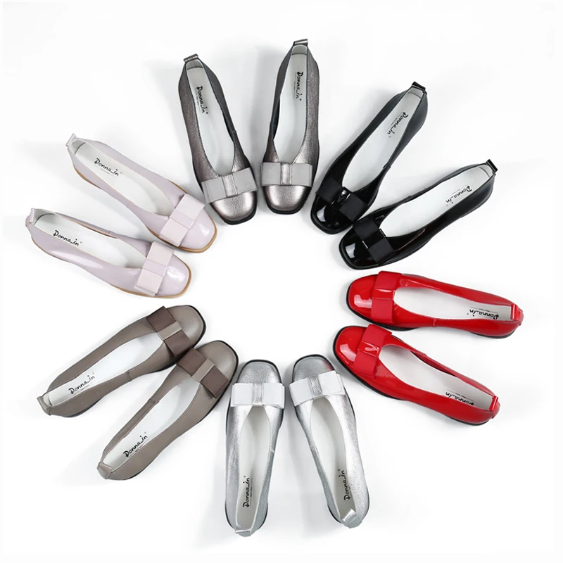Туфли женские кожаные на плоской подошве без застежки с бантом|genuine leather flats|leather