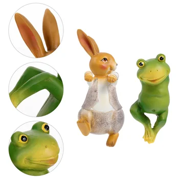 

4 Pcs Climbing Rabbit Frog Statues Decoration Resin Figurine Ornaments (Green)