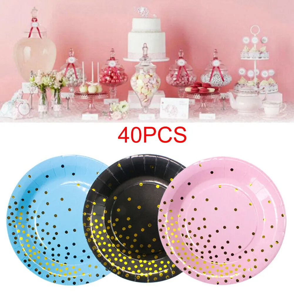 

Newly Practical 40Pcs/Set Disposable Paper Plates Cups Napkins Tableware Kit for Birthday Wedding Party VA88