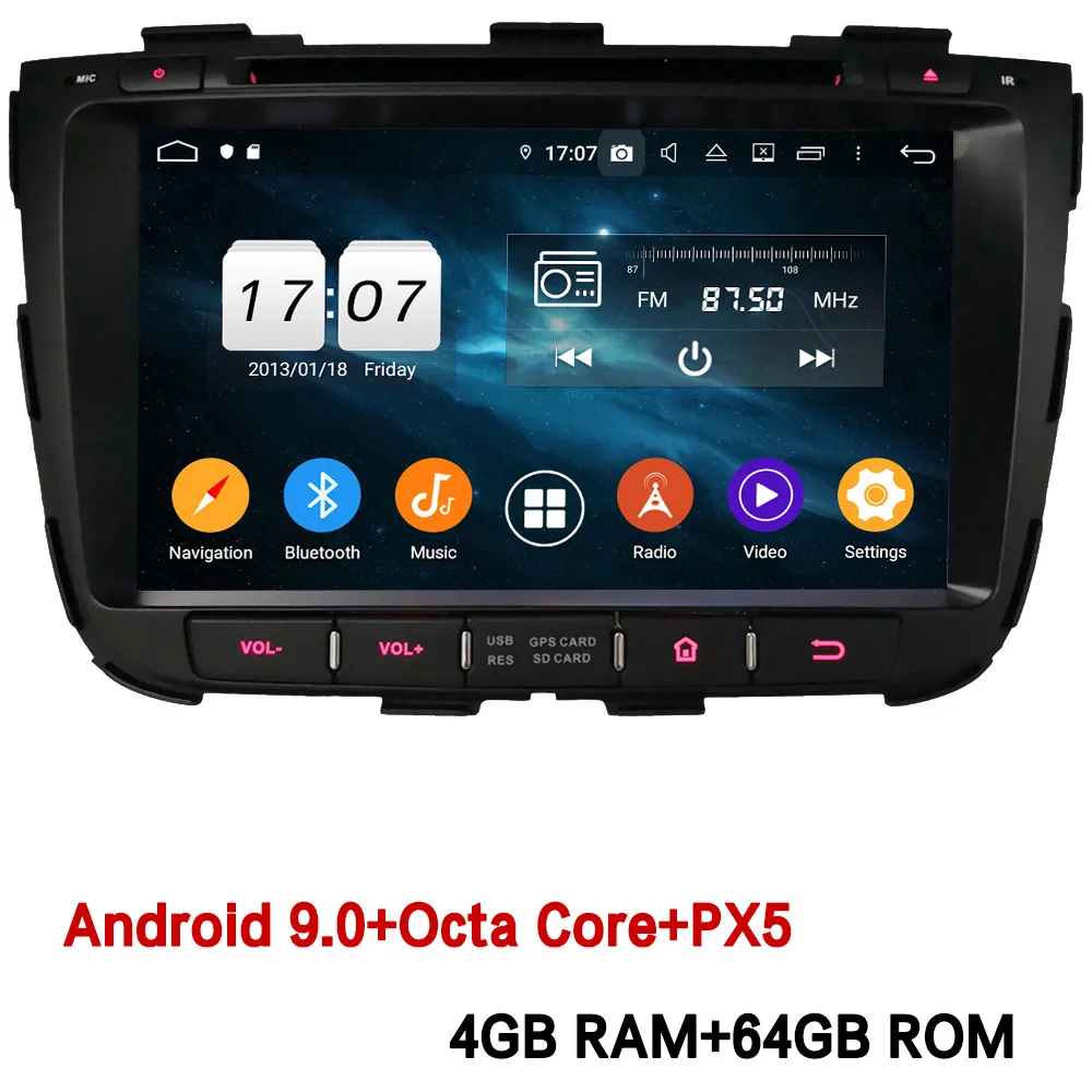 Klyde ips 4G Android 9,0 Восьмиядерный 4 Гб ОЗУ 64 Гб ПЗУ DSP BT автомобильный DVD мультимедийный плеер радио gps ГЛОНАСС для Kia Sorento 2013 - Цвет: 4GB RAM x 64GB ROM