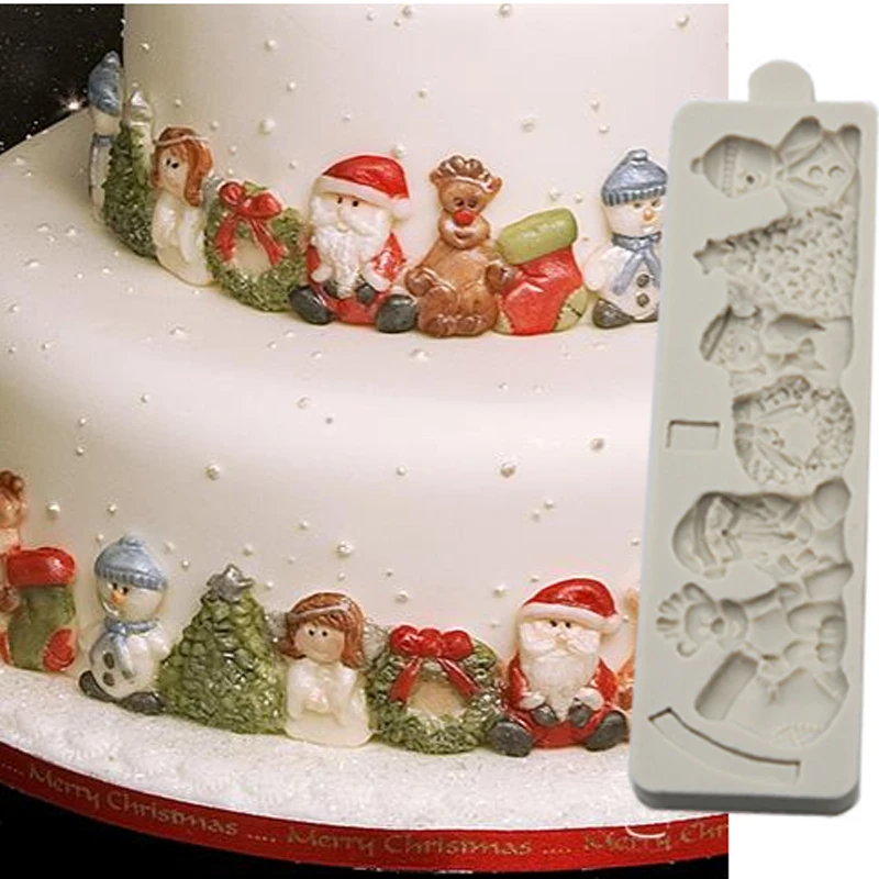 

Christmas Border Molds Fondant Cakes Decorating Tools Silicone Molds Sugarcraft Chocolate Baking Tools For Cakes Gumpaste Fimo