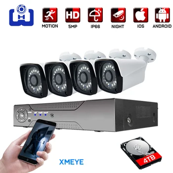 

5MP HD AHD Surveillance Camera Kit 4 CH DVR Home CCTV Set Infrared Night Vision Outdoor Waterproof Bullet Camera Remote View