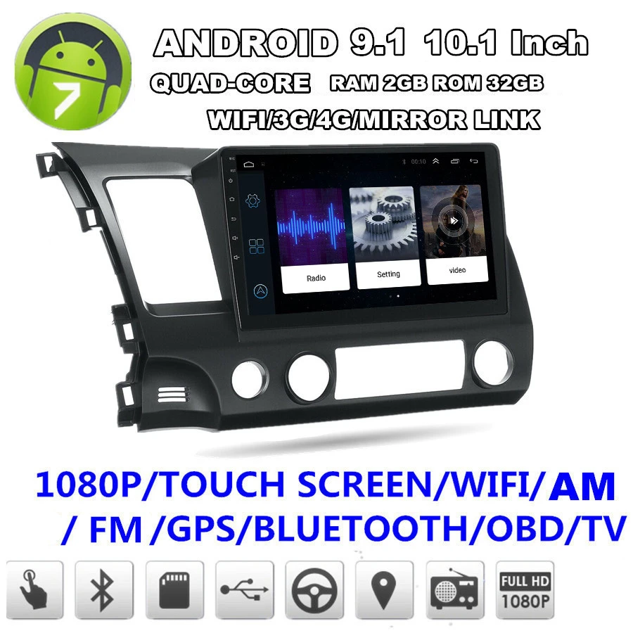  10.1'' Android 9.1 Quad-core RAM 2GB ROM 32GB Car Stereo Radio GPS WIFI 3G 4G BT DAB Mirror Link OB
