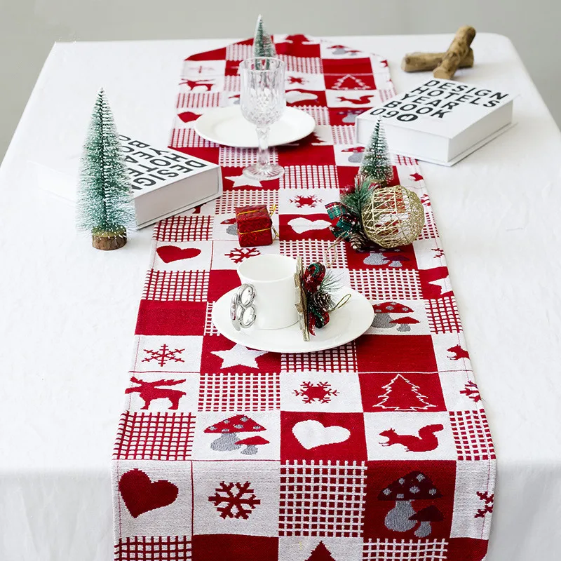

Christmas Table Runner Tapestry Dinner Table Cloth Decoration Christmas Decor for Home New Year Dinner Party Supplies