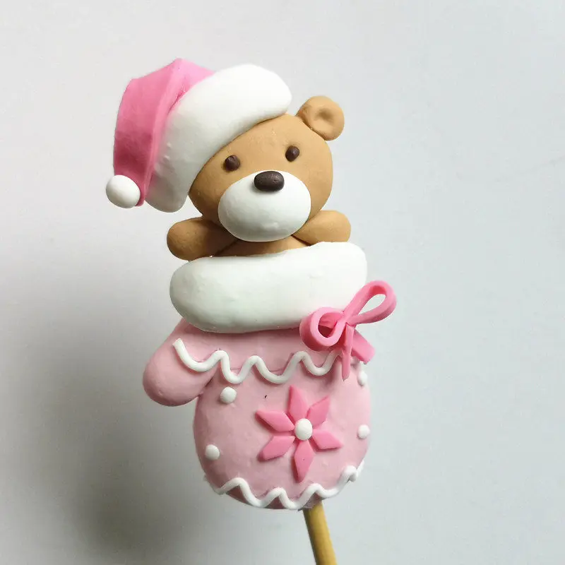 Рождественская елка Санта Клаус Торт Топперы Лось Снеговик обувь счастливый год вечерние украшения принадлежности для выпечки ребенок сладкий подарки - Цвет: Glove bear