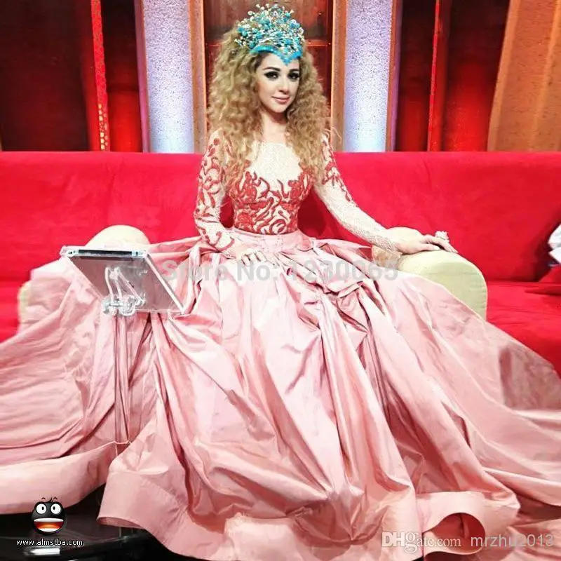 Горячая myriam fares Новая Мода vestidos de festa Пром Вечернее платье с длинным рукавом на заказ платья знаменитостей с кружевами