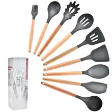 9 шт силиконовые кухонные принадлежности набор суп скребок-ложка спагетти коготь утечки лопата с деревянной ручкой антипригарные кухонные инструменты