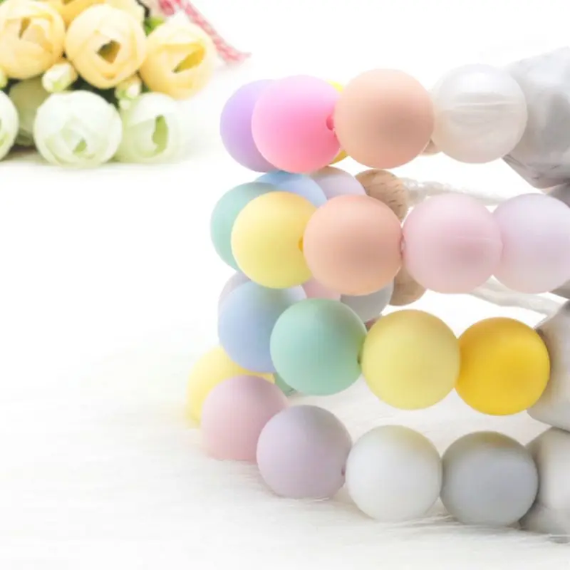 2 Pcs/set Baby Molar Bracelet Pacifier Chain Clip Set Infants Silicone Beads Wooden Rings