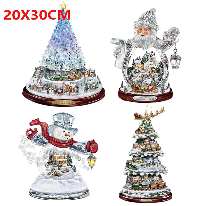 20x30cm Christmas Crystal Tree Santa Claus Snowman Rotating Sculpture Window Paste Sticker Winter New Year Party Home Decoration | Дом и сад