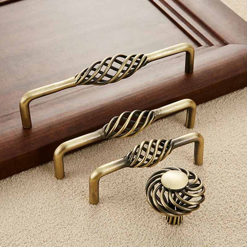 Винтажные бронзовые дверные ручки и шкафа ажурные для клетка птиц выдвижных