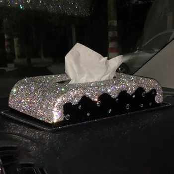 

Elegant Luxury Silver Crystal Home Office Automobile Bling Tissue Holder Box