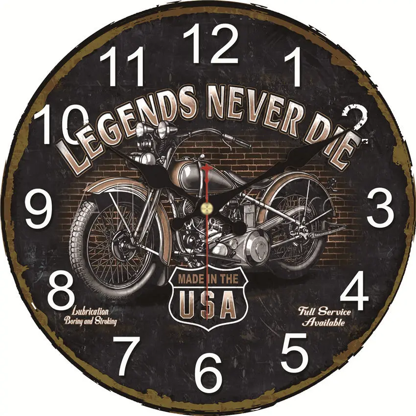 Silent Battery Operated Wall Clocks Motorcycle Legends Never Die Large Race Route Clock Rustic Farmhouse Vintage | Дом и сад