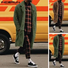 Модный мужской Тренч, верхняя одежда из искусственного флиса, однотонный Длинный Кардиган с длинным рукавом, зимнее пушистое пальто, куртки, пальто для улицы INCERUN