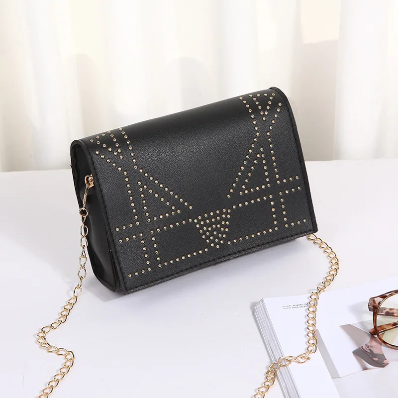 

Bag Women's 2019 New Style Korean-style Rivet Lettered Decoration Shoulder Bag Mobile Phone Bag bai da xiao Square Bag