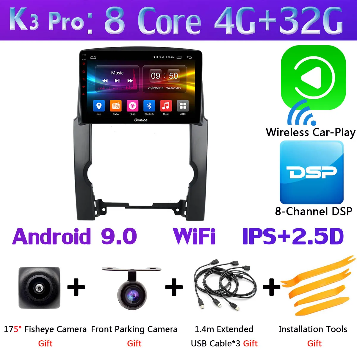 360 ° 4* AHD камера 4G LTE Android 9,0 8 ядерный 4G+ 64G SPDIF DSP CarPlay Автомобильный gps радио для KIA Sorento 2009 2010 2011 2012 2013 - Цвет: K3 Pro CarPlay