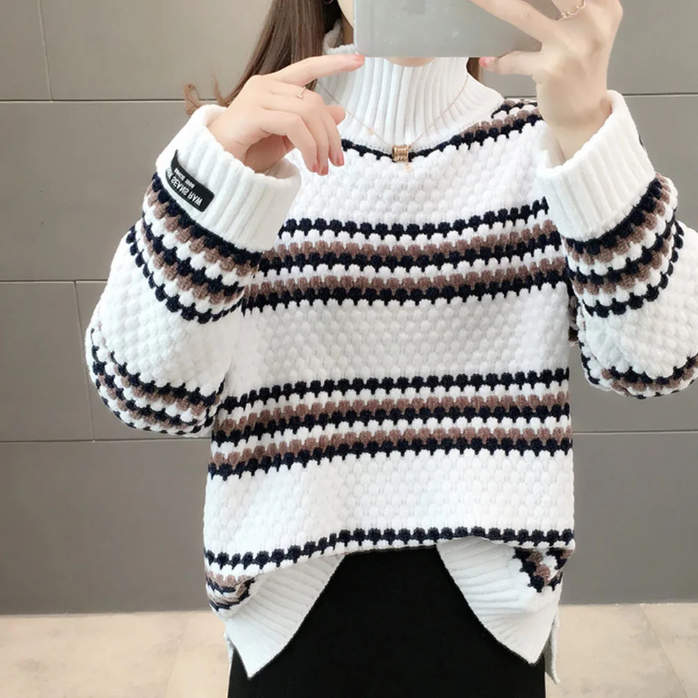 빈티지 따뜻한 셔닐 실 스웨터 여자 전체 슬리브 벨벳 스웨터 겨울 숙녀 솔리드 터틀넥 느슨한 여성 점퍼 2022