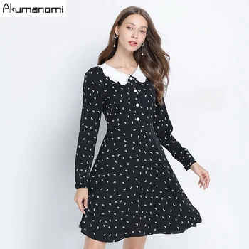 

Autumn Spring Chiffon Dress Casual Women Plus Size 5xl Floral Peter Pan Collar Full Sleeve Mini Party Office Dress Vestido Robe
