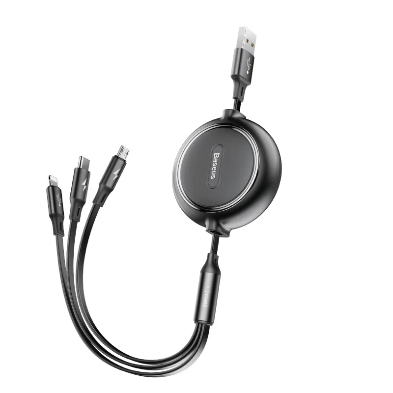 Baseus 3 в 1 USB кабель 3.5A Тип C микро провод для быстрого заряда для Iphone huawei samsung Зарядка Регулируемый type-C USB-C кабель для передачи данных - Название цвета: Black