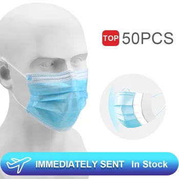 

50Pcs Non Woven 3 Layer Masks Breathing Safety Face Mouth Masks Earloops Masks Disposable Masks