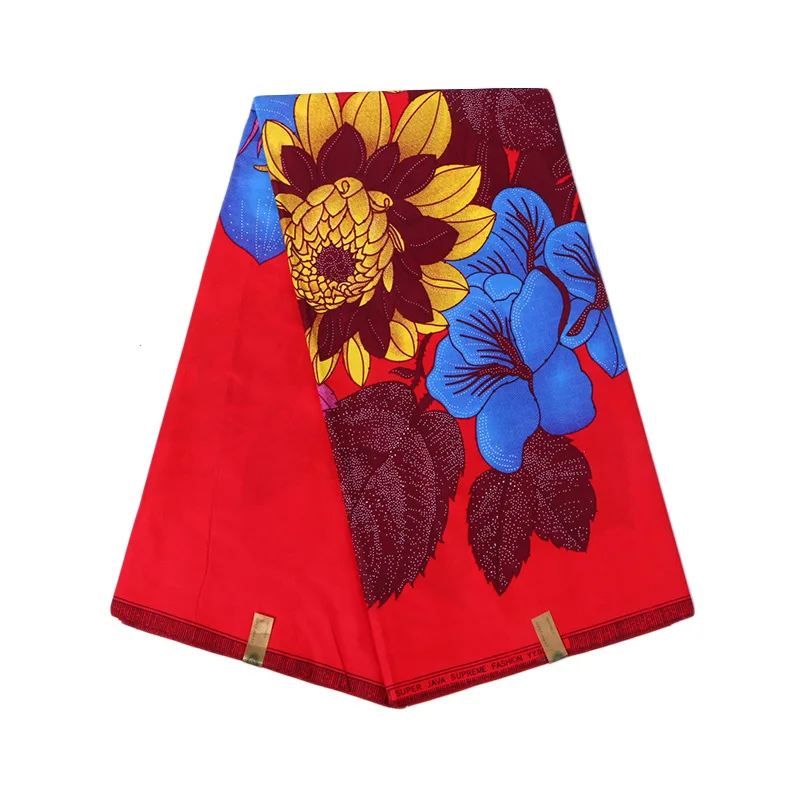 Голландский Воск Красочные цветы красный ткань полиэстер Pagnes Африканский Воск 6 ярдов \ Набор - Цвет: as picture
