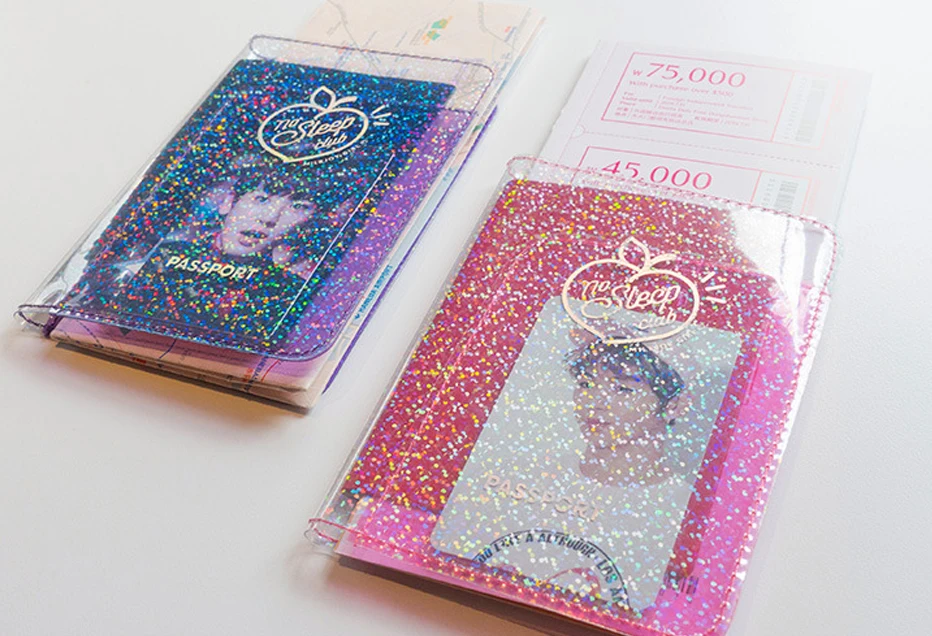 Basedidea PVC Travel Passport Case Lovely Ticket Card Bag Korea Girls Waterproof Shining Heart Passport Holder