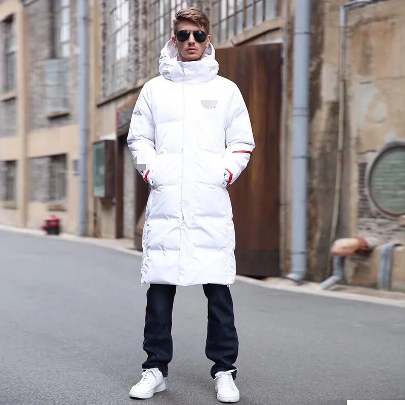 white Женский и мужской теплый пуховик, корейский стиль, уплотненный длинный пуховик, повседневный черно-белый простой пуховик с капюшоном - Цвет: white