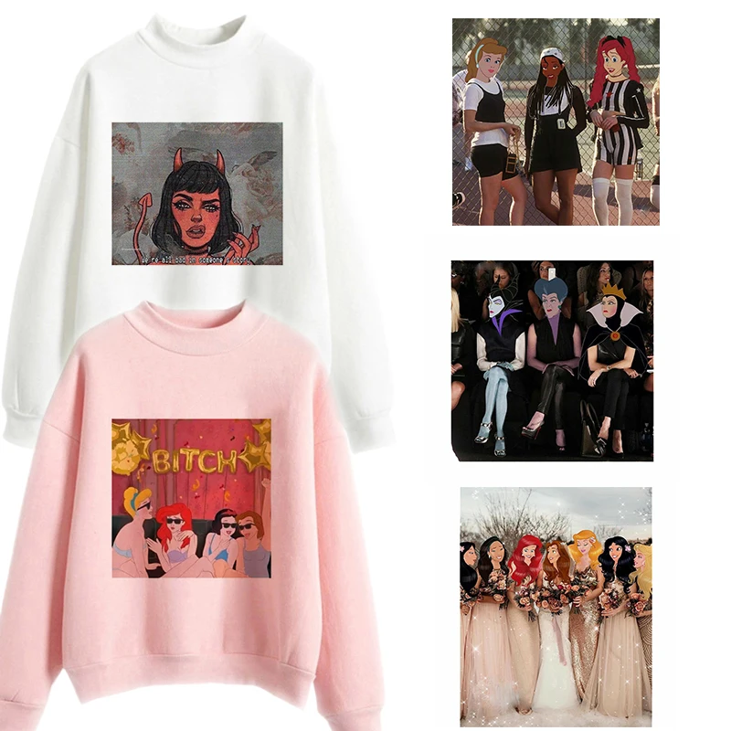 Womens Hoodies Pullover Spoof Princess Sweatshirt Pink Hoodie O-Neck Kawaii Sweatshirt Harajuku Hoodies Gothic Hoodie Femme