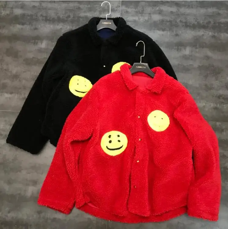 Autumn and Winter New Smiley Face Cartoon Fleece Warm Short Coat Women Thick Jacket Loose Coat Outwear