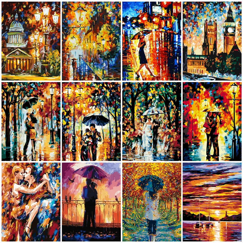

HUACAN Pictures By Number Street Scenery HandPainted Kits Drawing Canvas Coloring Home Decoration Oil PaintingDIY Gift