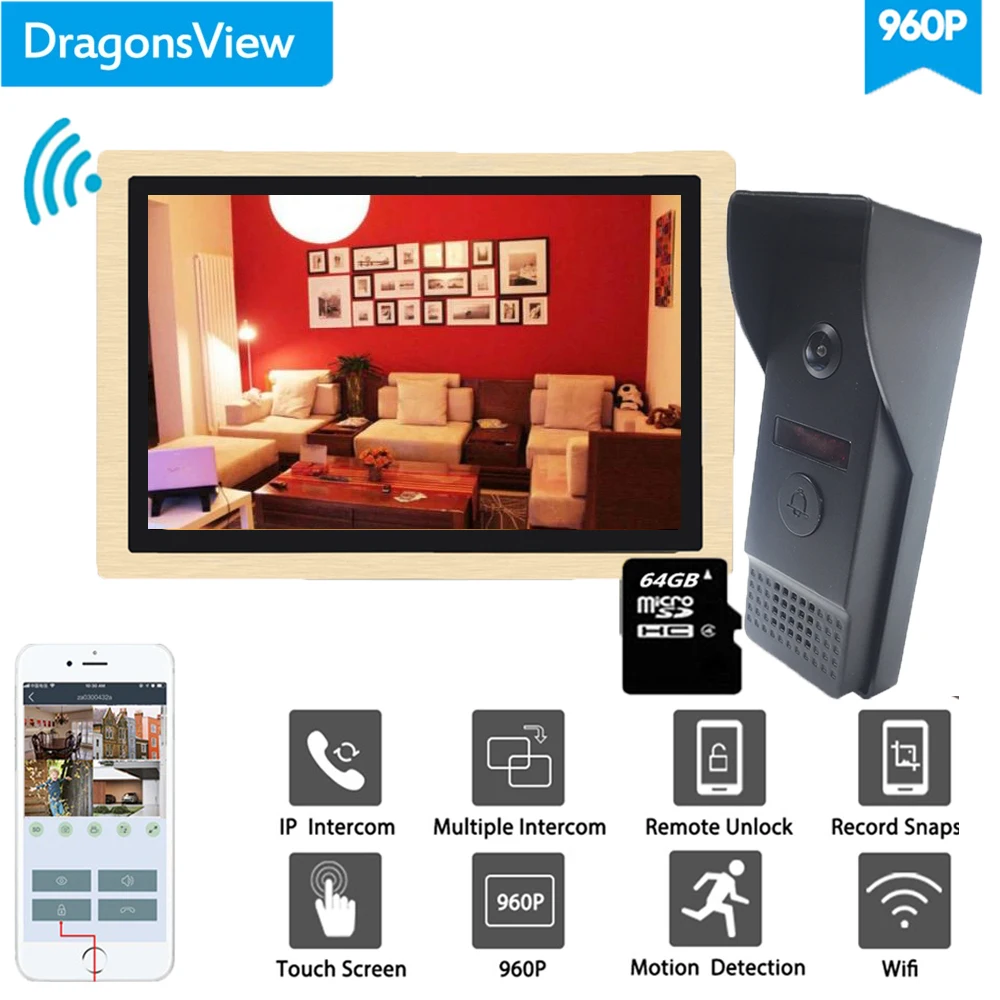 Dragonsview 10 Inch Wireless Intercom Wifi Video Doorbell with Camera System 960P Unlock Record Motion Detection Dragonsview 10 Inch Wireless Intercom Wifi Video Doorbell with Camera System 960P Unlock Record Motion Detection