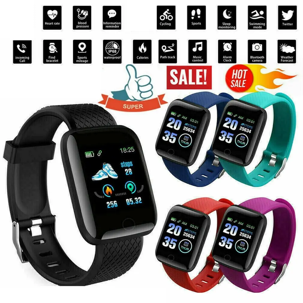 Smart Bracelet 116 PLUS Color Screen Waterproof Heart Rate Blood Pressure Monitoring Track Movement Health Pedometers Band