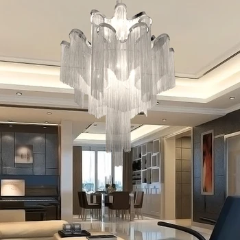 

Post-modern LED Chandeliers Nordic Designer Engineering Luxury Chain Tassel Aluminum Chain Decor Hinging Lamp Lighting Luminaire